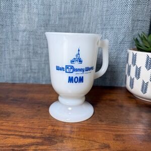 Vintage‎ Walt Disney World MOM Milk Glass Pedestal Mug Coffee Cup Souvenir